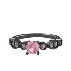 Minimal Meria Yüzük - Pembe kuvars ve pırlanta 925 ayar siyah rodyum kaplama gümüş yüzük (0.288 karat) #vltava