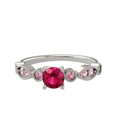 Minimal Meria Yüzük - Rodolit garnet ve pembe kuvars 8 ayar beyaz altın yüzük #vns0kh