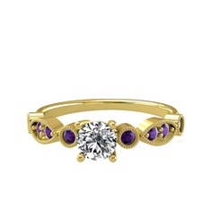 Minimal Meria Yüzük - Beyaz zirkon ve ametist 14 ayar altın yüzük #vw823z