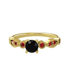 Minimal Meria Yüzük - Siyah zirkon ve garnet 14 ayar altın yüzük #y7ow69