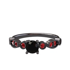 Minimal Meria Yüzük - Siyah zirkon ve garnet 925 ayar siyah rodyum kaplama gümüş yüzük #yfz0fs