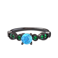 Minimal Meria Yüzük - Akuamarin ve yeşil kuvars 925 ayar siyah rodyum kaplama gümüş yüzük #yzkcpy