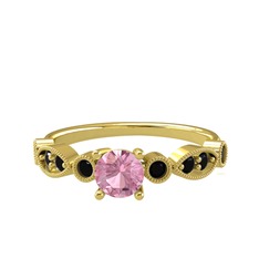 Minimal Meria Yüzük - Pembe kuvars ve siyah zirkon 8 ayar altın yüzük #z7pyix