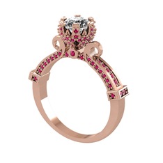 Beyaz zirkon ve rodolit garnet 8 ayar rose altın yüzük