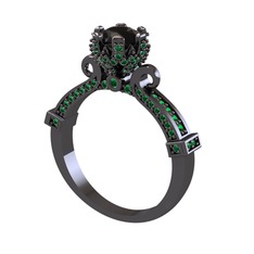 Siyah zirkon ve yeşil kuvars 925 ayar siyah rodyum kaplama gümüş yüzük