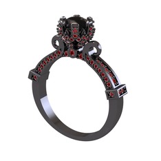 Siyah zirkon ve garnet 925 ayar siyah rodyum kaplama gümüş yüzük