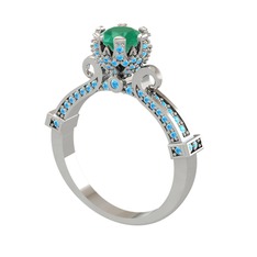 Kök zümrüt ve akuamarin 8 ayar beyaz altın yüzük