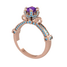 Kraliyet Tektaş Yüzük - Ametist ve akuamarin 14 ayar rose altın yüzük #12ct5u4