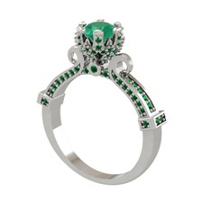 Kraliyet Tektaş Yüzük - Kök zümrüt ve yeşil kuvars 14 ayar beyaz altın yüzük #12enw3v