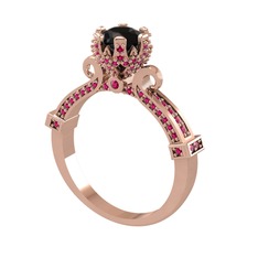 Kraliyet Tektaş Yüzük - Siyah zirkon ve rodolit garnet 8 ayar rose altın yüzük #12my10l