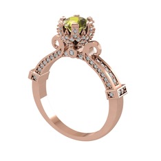 Kraliyet Tektaş Yüzük - Peridot ve beyaz zirkon 925 ayar rose altın kaplama gümüş yüzük #130rigc