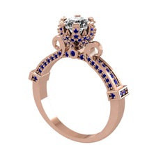 Kraliyet Tektaş Yüzük - Swarovski ve lab safir 14 ayar rose altın yüzük #13k9mhv