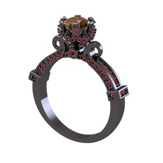 Kraliyet Tektaş Yüzük - Dumanlı kuvars ve garnet 925 ayar siyah rodyum kaplama gümüş yüzük #13v0ho5