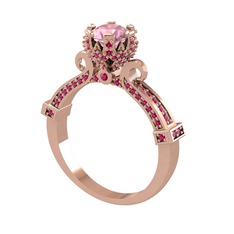 Kraliyet Tektaş Yüzük - Pembe kuvars ve rodolit garnet 8 ayar rose altın yüzük #142w2hh