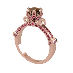 Dumanlı kuvars ve rodolit garnet 18 ayar rose altın yüzük