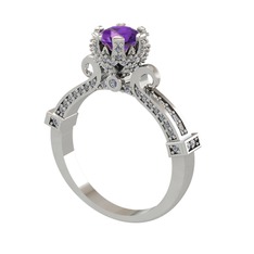 Kraliyet Tektaş Yüzük - Ametist ve pırlanta 925 ayar gümüş yüzük (1.034 karat) #15c45qc