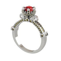 Kraliyet Tektaş Yüzük - Garnet ve peridot 18 ayar beyaz altın yüzük #17u415q