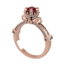 Kraliyet Tektaş Yüzük - Kök yakut ve pırlanta 18 ayar rose altın yüzük (1.034 karat) #18edrf6