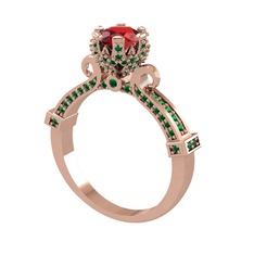 Kraliyet Tektaş Yüzük - Garnet ve yeşil kuvars 925 ayar rose altın kaplama gümüş yüzük #18gem09