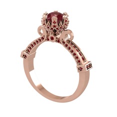 Kraliyet Tektaş Yüzük - Kök yakut ve garnet 14 ayar rose altın yüzük #18mj1js