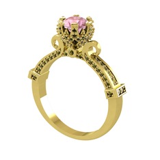 Kraliyet Tektaş Yüzük - Pembe kuvars ve peridot 8 ayar altın yüzük #18olhsu