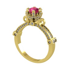 Kraliyet Tektaş Yüzük - Rodolit garnet ve pırlanta 925 ayar altın kaplama gümüş yüzük (1.034 karat) #19gpfsj