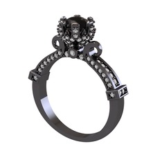 Kraliyet Tektaş Yüzük - Siyah zirkon ve swarovski 925 ayar siyah rodyum kaplama gümüş yüzük #19mq94g