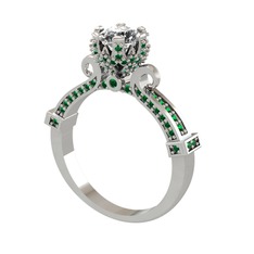 Kraliyet Tektaş Yüzük - Swarovski ve yeşil kuvars 14 ayar beyaz altın yüzük #19r9d0s