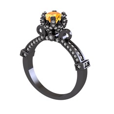 Kraliyet Tektaş Yüzük - Sitrin ve swarovski 925 ayar siyah rodyum kaplama gümüş yüzük #1a8tb4n