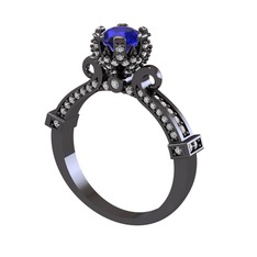 Kraliyet Tektaş Yüzük - Lab safir ve swarovski 925 ayar siyah rodyum kaplama gümüş yüzük #1adb7nu