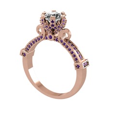 Kraliyet Tektaş Yüzük - Swarovski ve ametist 18 ayar rose altın yüzük #1bmhc82