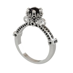Kraliyet Tektaş Yüzük - Siyah zirkon 14 ayar beyaz altın yüzük #1bw2d2d