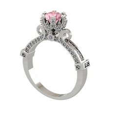 Pembe kuvars ve pırlanta 18 ayar beyaz altın yüzük (1.034 karat)