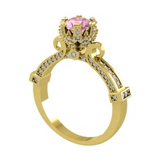 Kraliyet Tektaş Yüzük - Pembe kuvars ve swarovski 14 ayar altın yüzük #1f3m4k9