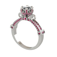 Kraliyet Tektaş Yüzük - Pırlanta ve rodolit garnet 925 ayar gümüş yüzük (0.92 karat) #1gynuoc