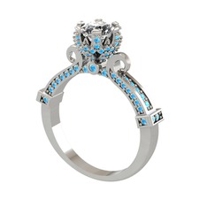 Swarovski ve akuamarin 14 ayar beyaz altın yüzük