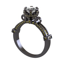 Kraliyet Tektaş Yüzük - Beyaz zirkon ve peridot 925 ayar siyah rodyum kaplama gümüş yüzük #1hwx1rr