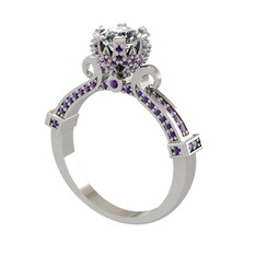 Swarovski ve ametist 8 ayar beyaz altın yüzük