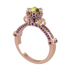Peridot ve ametist 925 ayar rose altın kaplama gümüş yüzük