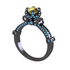 Kraliyet Tektaş Yüzük - Peridot ve akuamarin 925 ayar siyah rodyum kaplama gümüş yüzük #1j0jojp