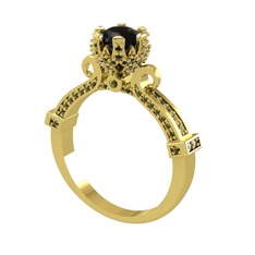 Siyah zirkon ve peridot 14 ayar altın yüzük