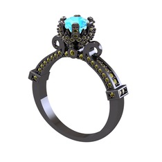 Kraliyet Tektaş Yüzük - Akuamarin ve peridot 925 ayar siyah rodyum kaplama gümüş yüzük #1kr5691