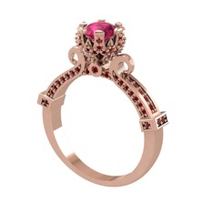 Kraliyet Tektaş Yüzük - Rodolit garnet ve garnet 14 ayar rose altın yüzük #1kwk6su