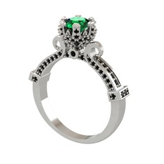 Kraliyet Tektaş Yüzük - Yeşil kuvars ve siyah zirkon 14 ayar beyaz altın yüzük #1l44vs0
