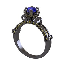 Kraliyet Tektaş Yüzük - Lab safir ve peridot 925 ayar siyah rodyum kaplama gümüş yüzük #1l90jb6