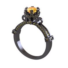 Kraliyet Tektaş Yüzük - Sitrin ve peridot 925 ayar siyah rodyum kaplama gümüş yüzük #1lof8bj