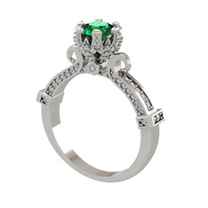 Kraliyet Tektaş Yüzük - Yeşil kuvars ve swarovski 14 ayar beyaz altın yüzük #1mhg5sb