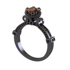 Kraliyet Tektaş Yüzük - Dumanlı kuvars ve siyah zirkon 925 ayar siyah rodyum kaplama gümüş yüzük #1mm20q6