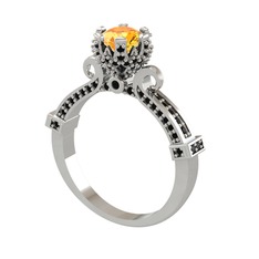 Kraliyet Tektaş Yüzük - Sitrin ve siyah zirkon 925 ayar gümüş yüzük #1mpkuqq