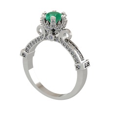 Kraliyet Tektaş Yüzük - Kök zümrüt ve pırlanta 18 ayar beyaz altın yüzük (1.034 karat) #1nkosrd